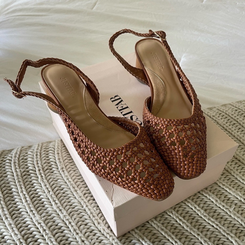 JustFab woven sling-back heels